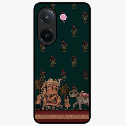 Macmerise Glass Case showing flat back view with stylish modern artwork and glossy glass finish.