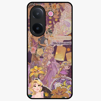 Magical Tangled Dream Glass Case showing flat back view with dreamy tangled artwork and glossy glass finish.