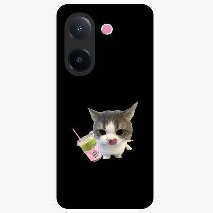 Matcha Cat Style Glass Case showing flat back view with cute matcha themed cat artwork and glossy glass finish.