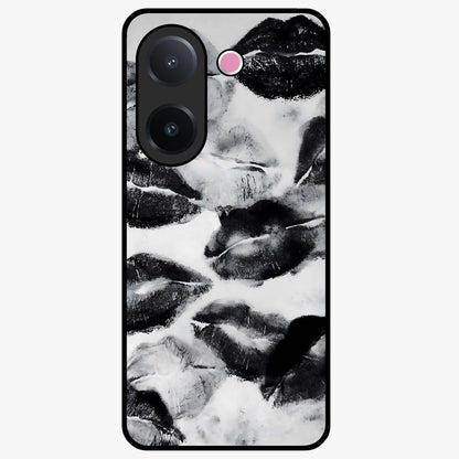 Midnight Kiss Marks Glass Case showing flat back view with lipstick kiss mark artwork and glossy glass finish.