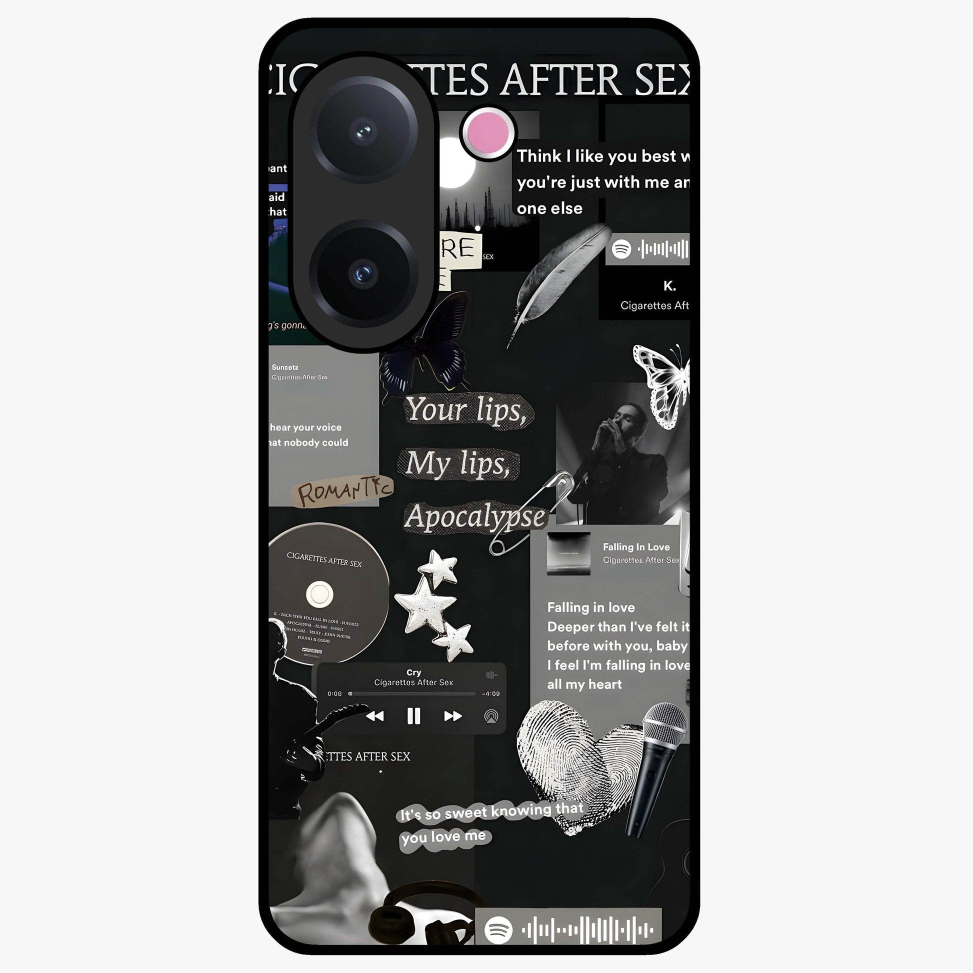Midnight Love Echo Glass Case showing flat back view with romantic midnight themed artwork and glossy glass finish.