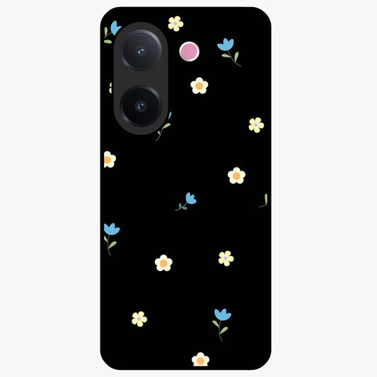Minimalistic Blue With White Flower Pattern Glass Case showing flat back view with blue background and white flower pattern and glossy glass finish.