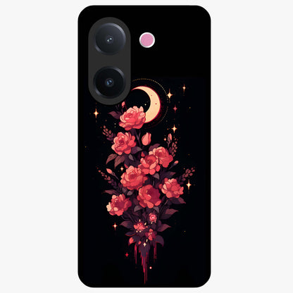 Moonlit Floral Elegance Glass Case showing flat back view with elegant floral artwork under moonlit tones and glossy glass finish.