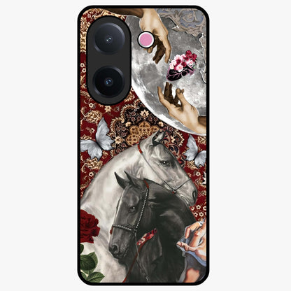 Moonlit Royal Stallion Glass Case showing flat back view with majestic horse under moonlight artwork and glossy glass finish.