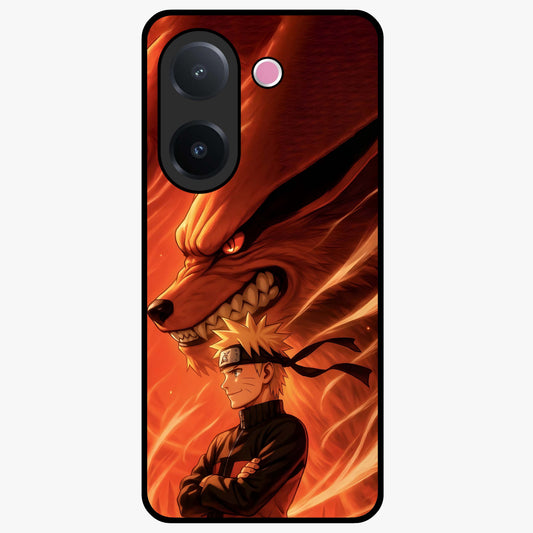 Nine Tails Legacy Glass Case showing flat back view with powerful nine-tailed fox inspired artwork and glossy glass finish.