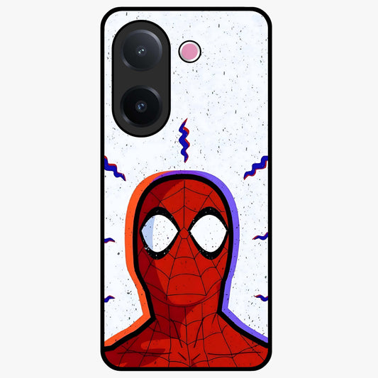 Omg Spiderman Glass Case showing flat back view with bold superhero inspired artwork and glossy glass finish.