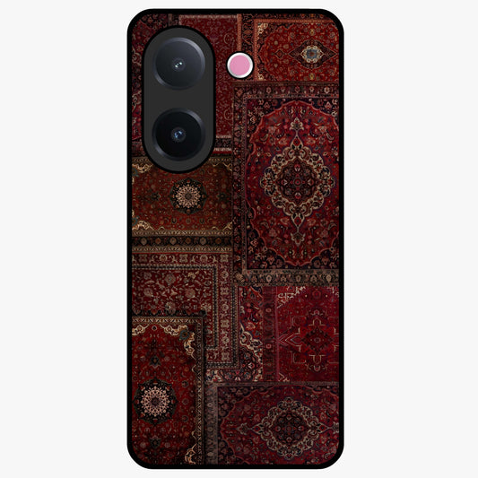 Persian Velvet Tale Glass Case showing flat back view with luxurious Persian velvet pattern artwork and glossy glass finish.