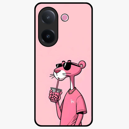 Pink Panther Glass Case showing flat back view with iconic pink panther artwork and glossy glass finish.