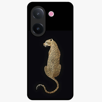 Regal Leopard Glass Case showing flat back view with bold leopard artwork and glossy glass finish.