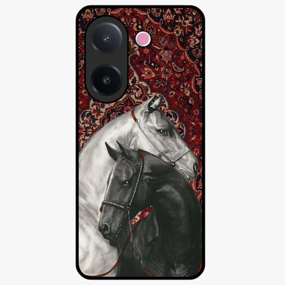 Regal Stallion Tapestry Glass Case showing flat back view with majestic horse tapestry artwork and glossy glass finish.