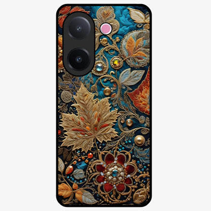Royal Jewel Garden Glass Case showing flat back view with decorative floral garden artwork and glossy glass finish.