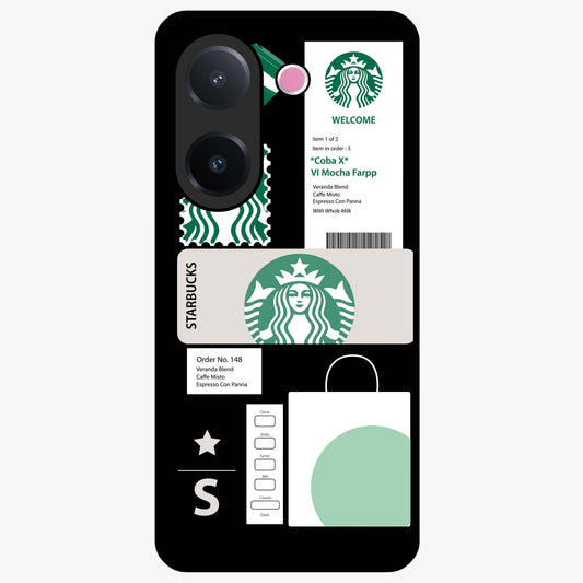 Starbucks Mocha Glass Case showing flat back view with coffee inspired artwork and glossy glass finish.