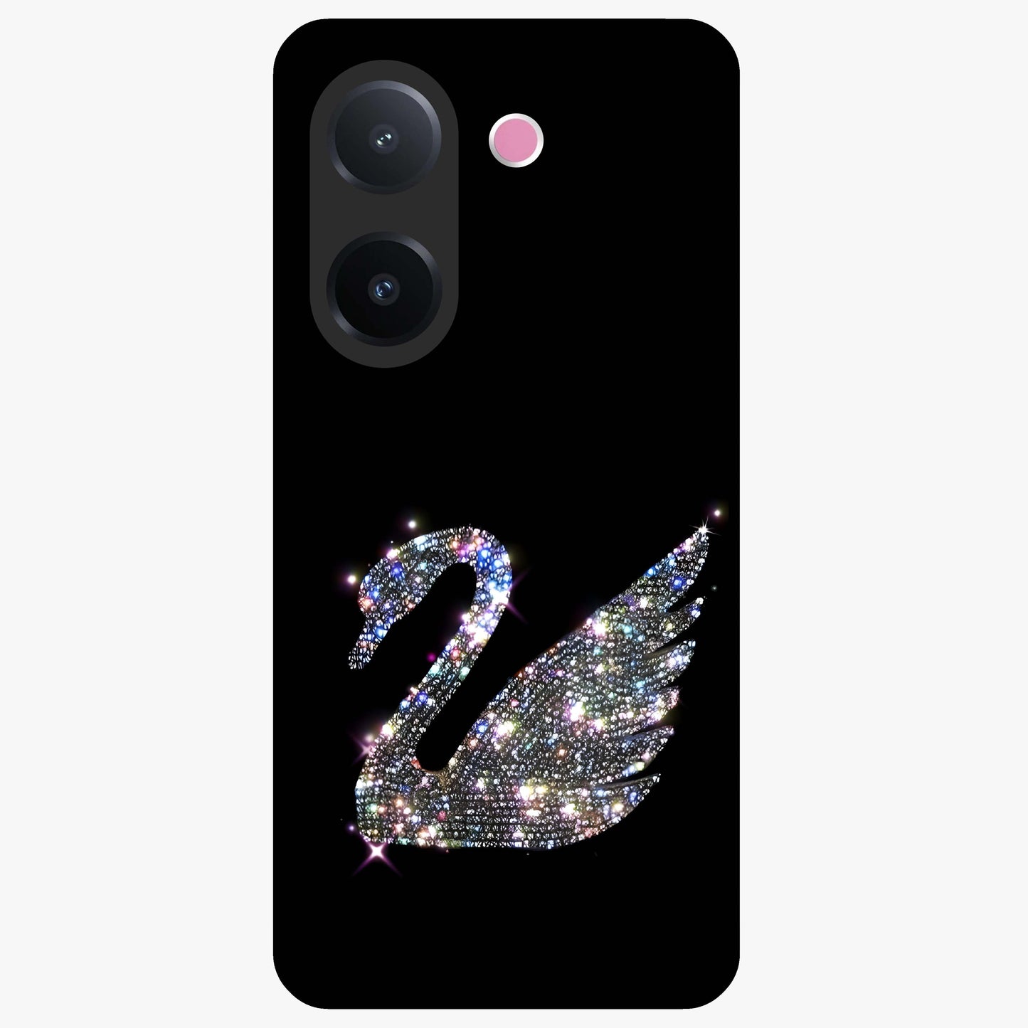 Starlit Swan Grace Glass Case showing flat back view with graceful swan artwork under starry sky and glossy glass finish.