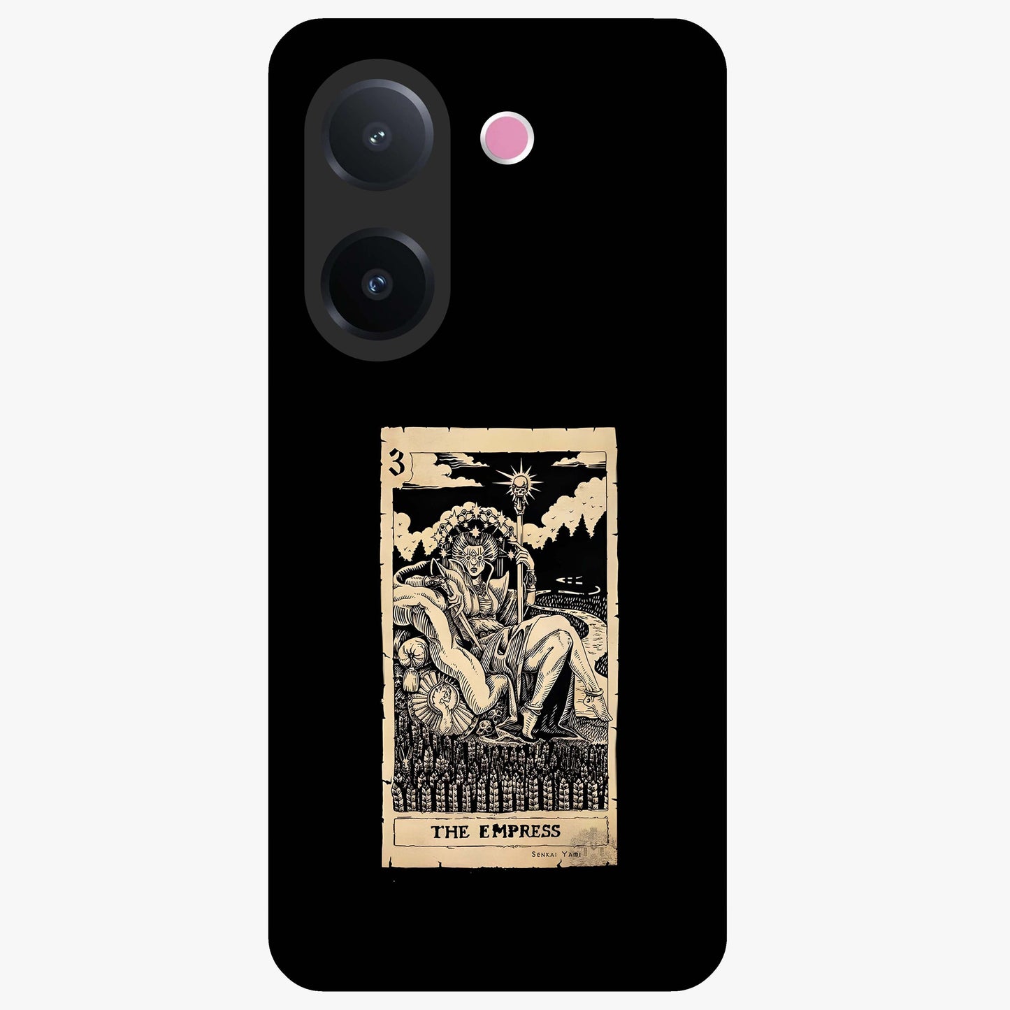 The Empress Glass Case showing flat back view with regal feminine artwork and glossy glass finish.