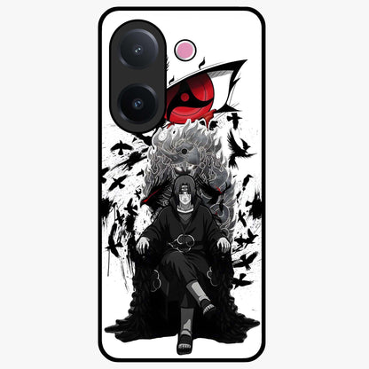 Uchiha Shadow Throne Glass Case showing flat back view with cosmic underwater themed artwork and glossy glass finish.