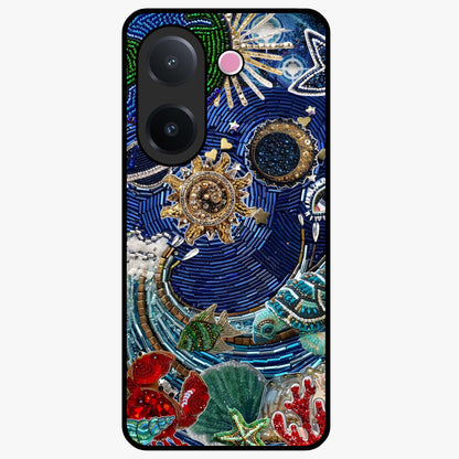 Universe Underwater Spark Glass Case showing flat back view with cosmic underwater themed artwork and glossy glass finish.
