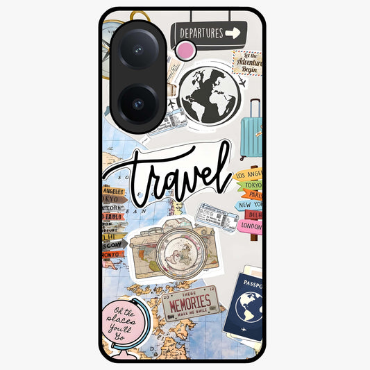 Wanderlust Journal Glass Case showing flat back view with travel inspired artwork and glossy glass finish.