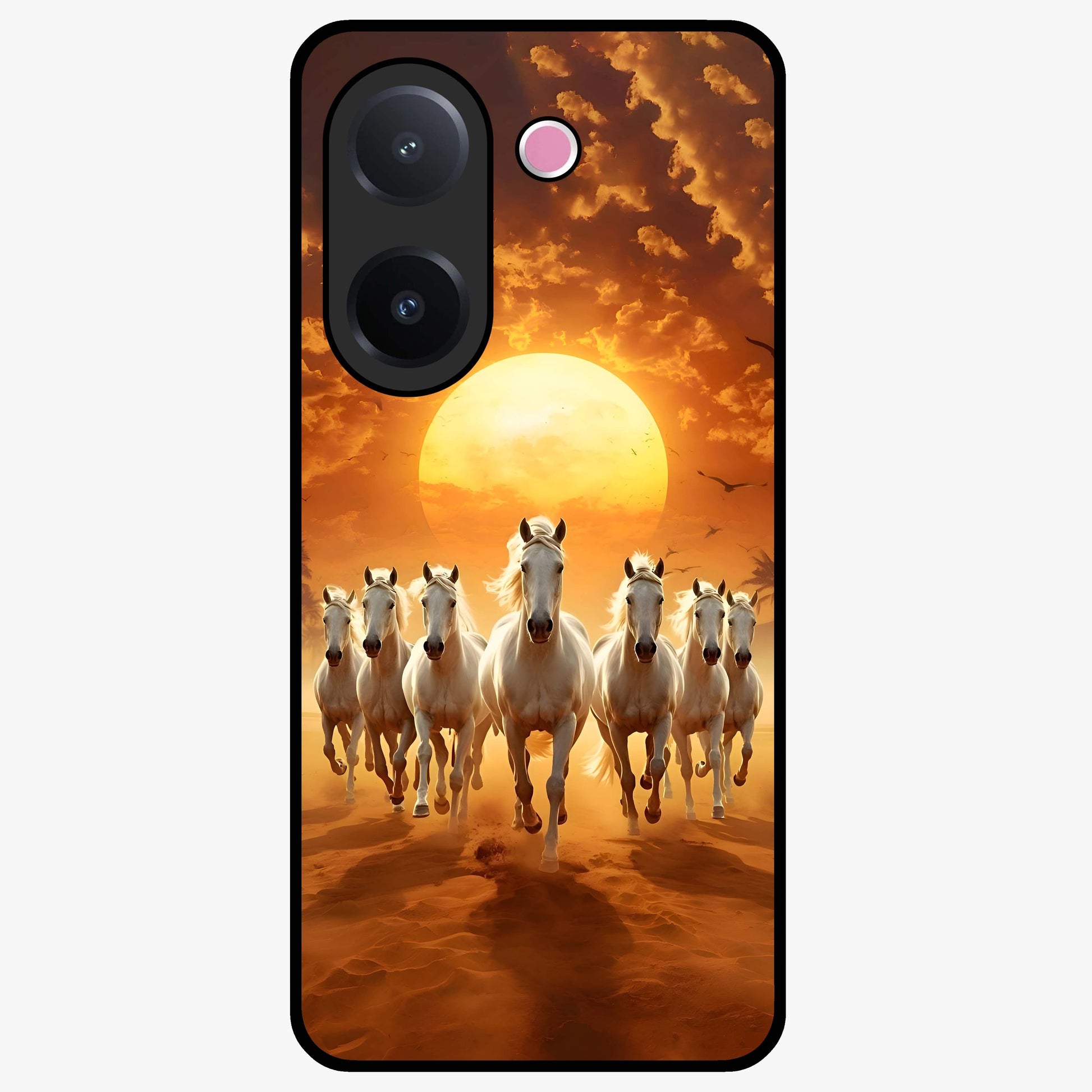 Wild Sunset Majesty Glass Case showing flat back view with majestic sunset landscape artwork and glossy glass finish.
