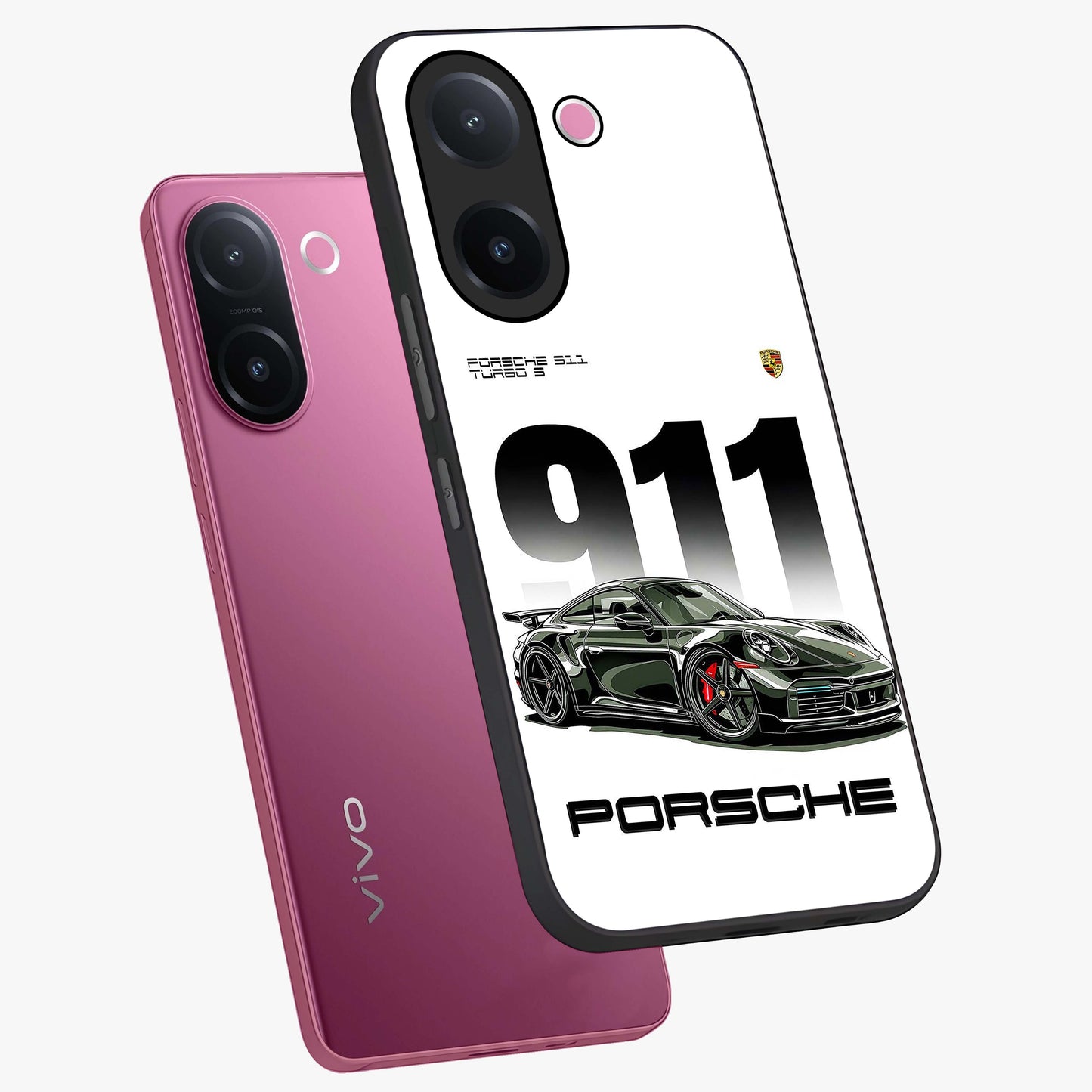911 Turbo Dominance Glass Case displayed in premium angled mockup highlighting sporty car illustration and sleek glass surface.