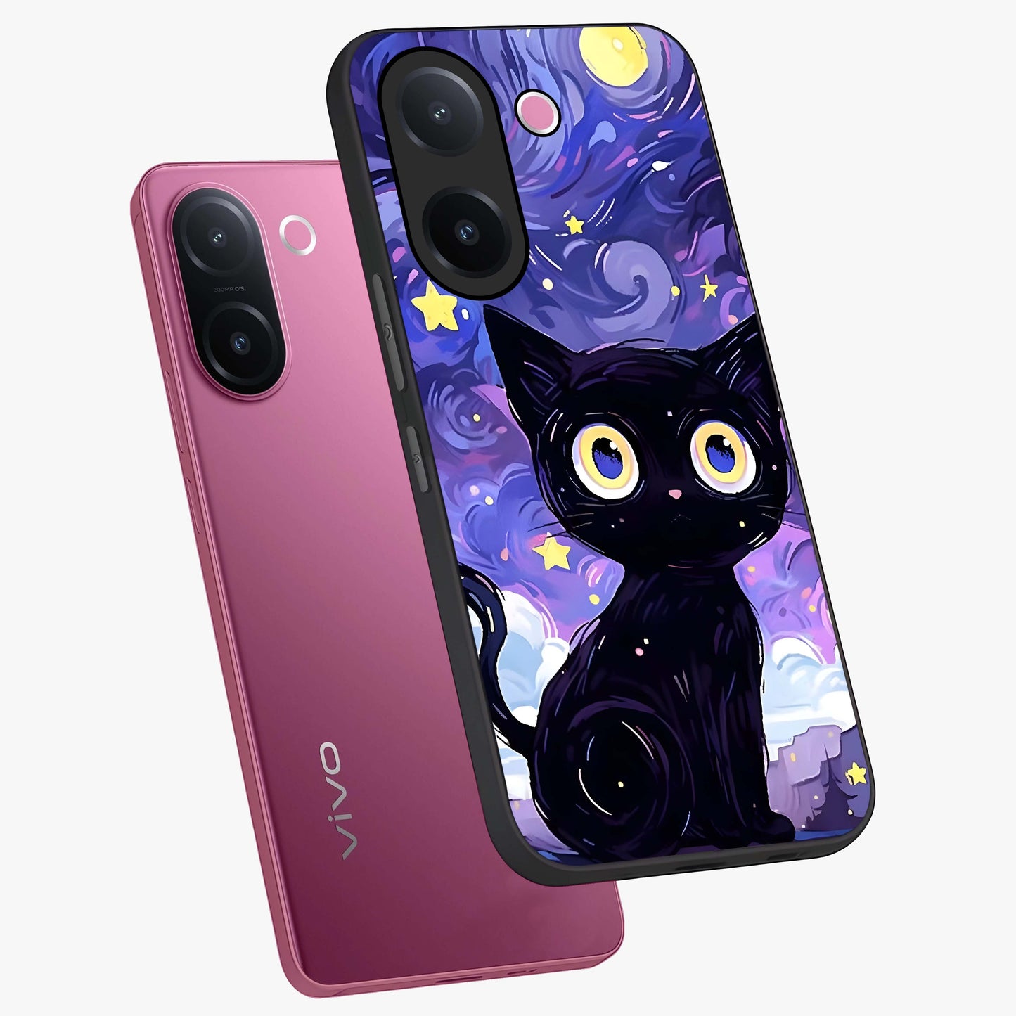 Abstract Cat Art Glass Case displayed in angled mockup highlighting modern abstract cat artwork and sleek glass surface.