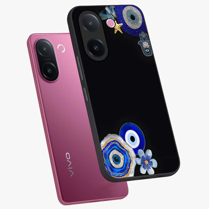 Aesthetic Blue Evil Eye Glass Case displayed in angled mockup highlighting blue evil eye symbol and spiritual aesthetic design.