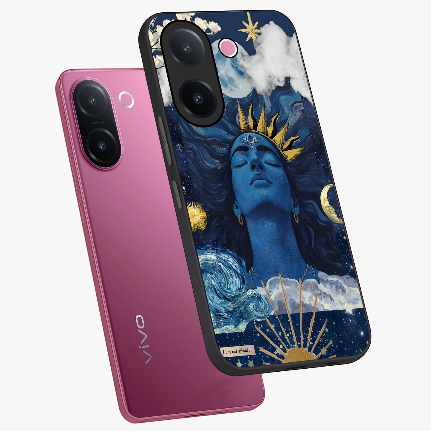 Aesthetic Lord Shiva Glass Case displayed in angled mockup highlighting spiritual Shiva illustration and sacred aesthetic design.