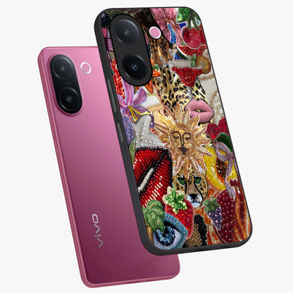 Beaded Fashion Jungle Glass Case displayed in angled mockup highlighting colorful fashion bead design and artistic pattern.