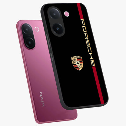 Black Minimal Porsche Glass Case displayed in angled mockup highlighting modern minimal car illustration and clean aesthetic design.