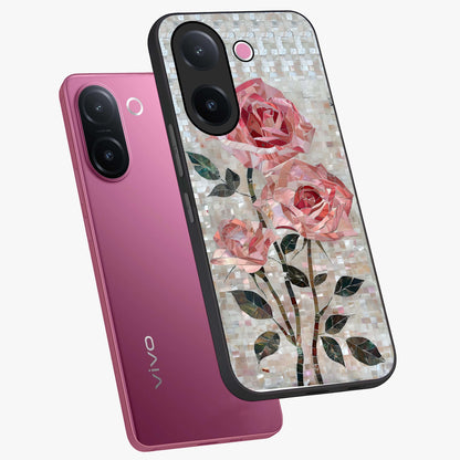 Blush Mosaic Bloom Glass Case displayed in angled mockup highlighting artistic mosaic flower pattern with aesthetic design.
