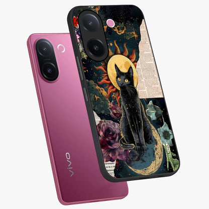 Celestial Black Cat Glass Case displayed in angled mockup highlighting cosmic black cat design with celestial aesthetic.