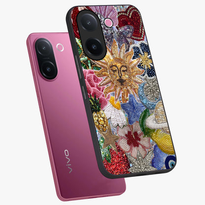 Celestial Floral and Playful Glass Case displayed in angled mockup highlighting playful floral design with dreamy celestial elements.