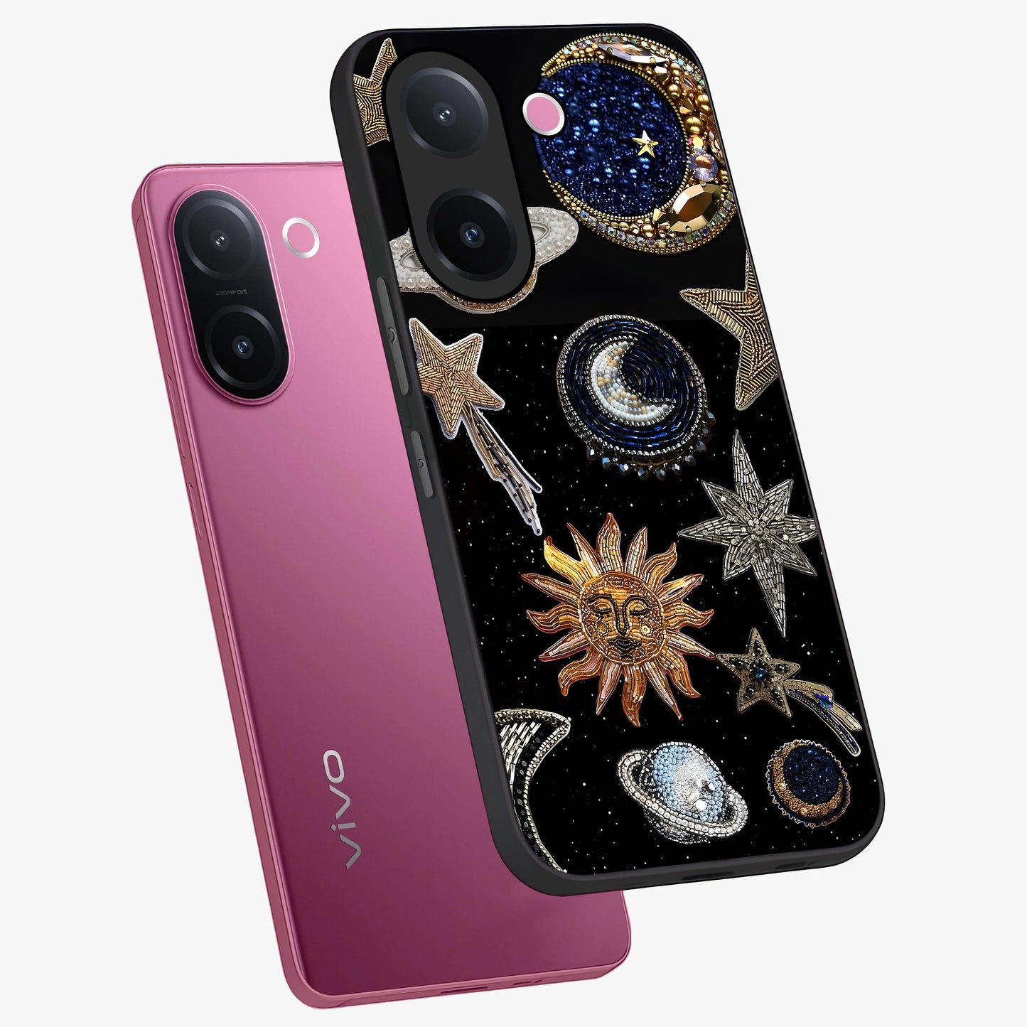Celestial Gem Constellations Glass Case displayed in angled mockup highlighting gemstone inspired constellation design.