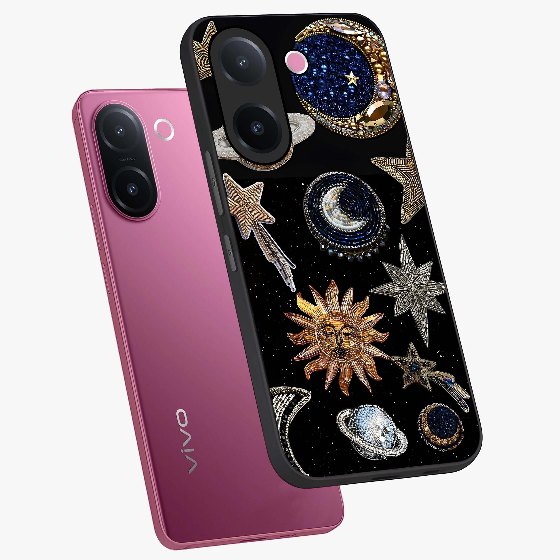 Celestial Gem Constellations Glass Case displayed in angled mockup highlighting gemstone inspired constellation design.