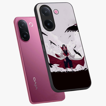 Crimson Crow Ascension Glass Case displayed in angled mockup highlighting powerful crow illustration with dark crimson aesthetic.