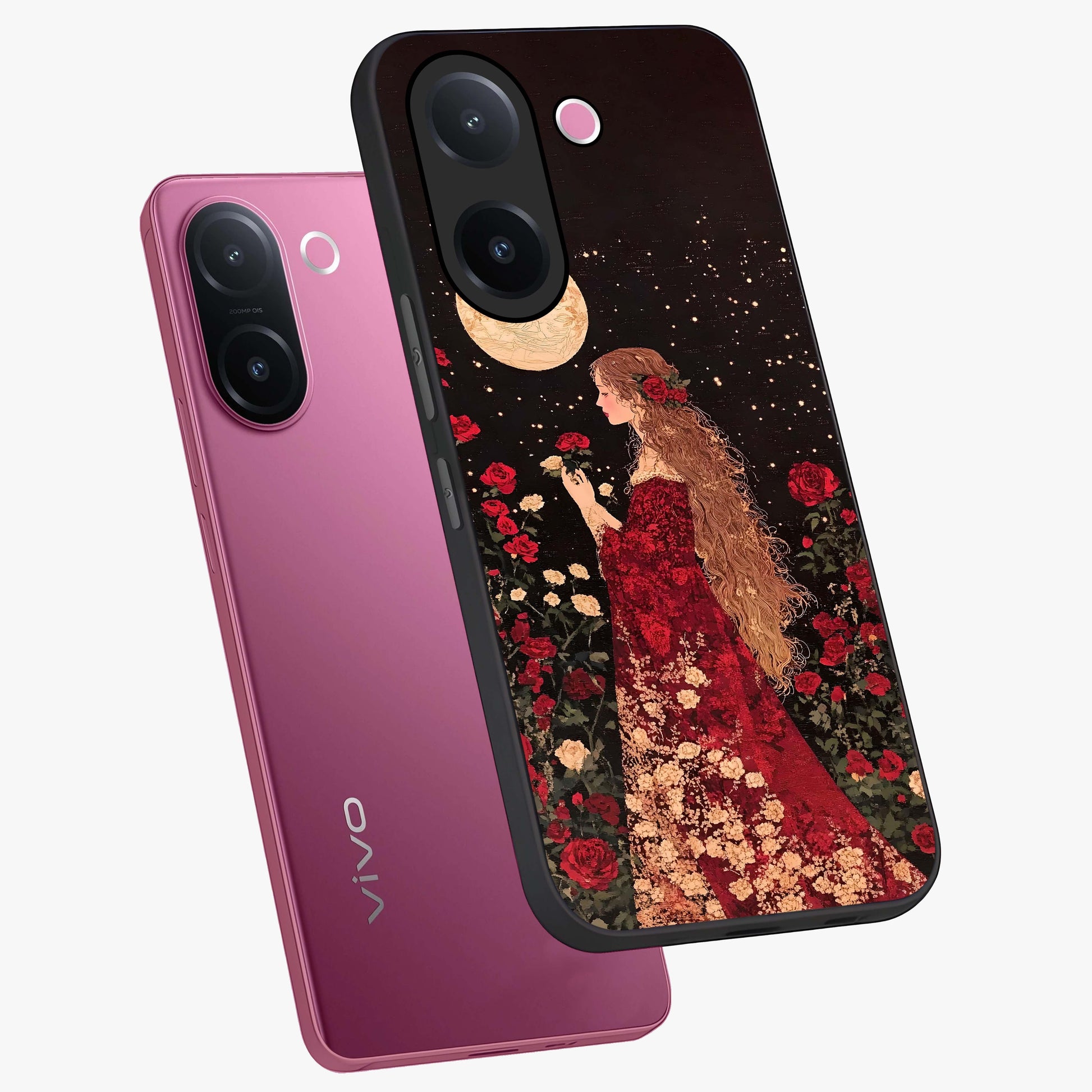 Crimson Dreams Glass Case displayed in angled mockup highlighting soft crimson aesthetic design with artistic theme.