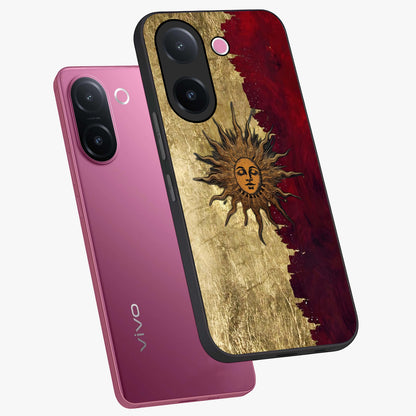 Crimson Sun Majesty Glass Case displayed in angled mockup highlighting majestic crimson sun design with bold aesthetic style.