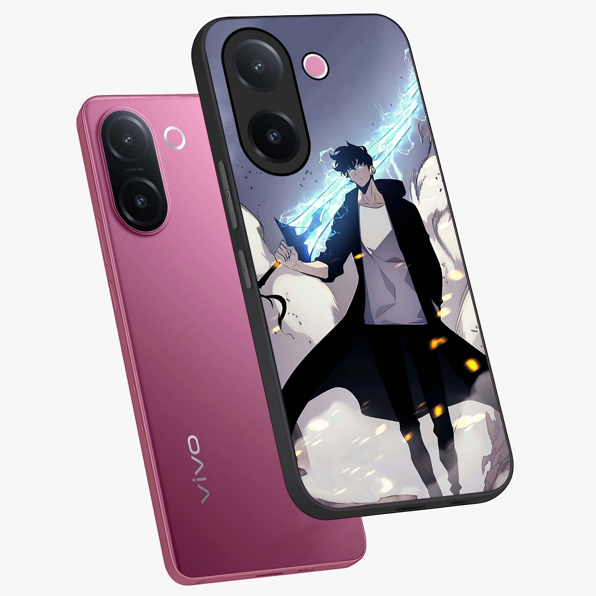 Dark Lightning Anime Warrior Glass Case displayed in angled mockup highlighting powerful lightning themed anime illustration.