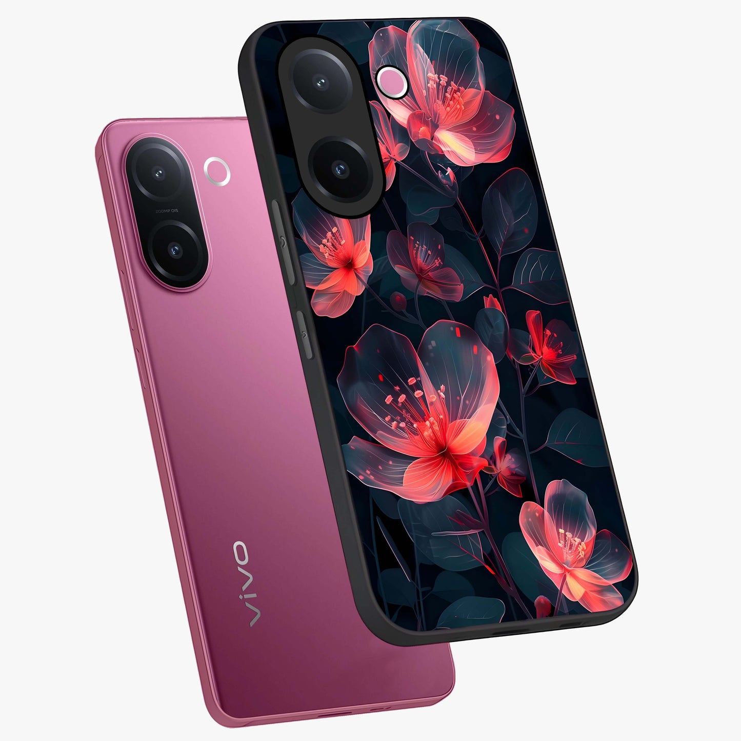 Dark Shade of Flower Glass Case displayed in angled mockup highlighting moody floral illustration with aesthetic dark tones.