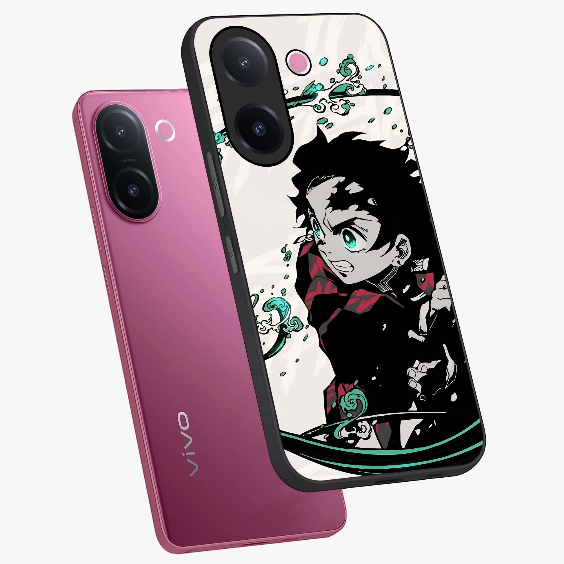 Demon Slayer Glass Case displayed in angled mockup highlighting dramatic anime character design with action aesthetic.