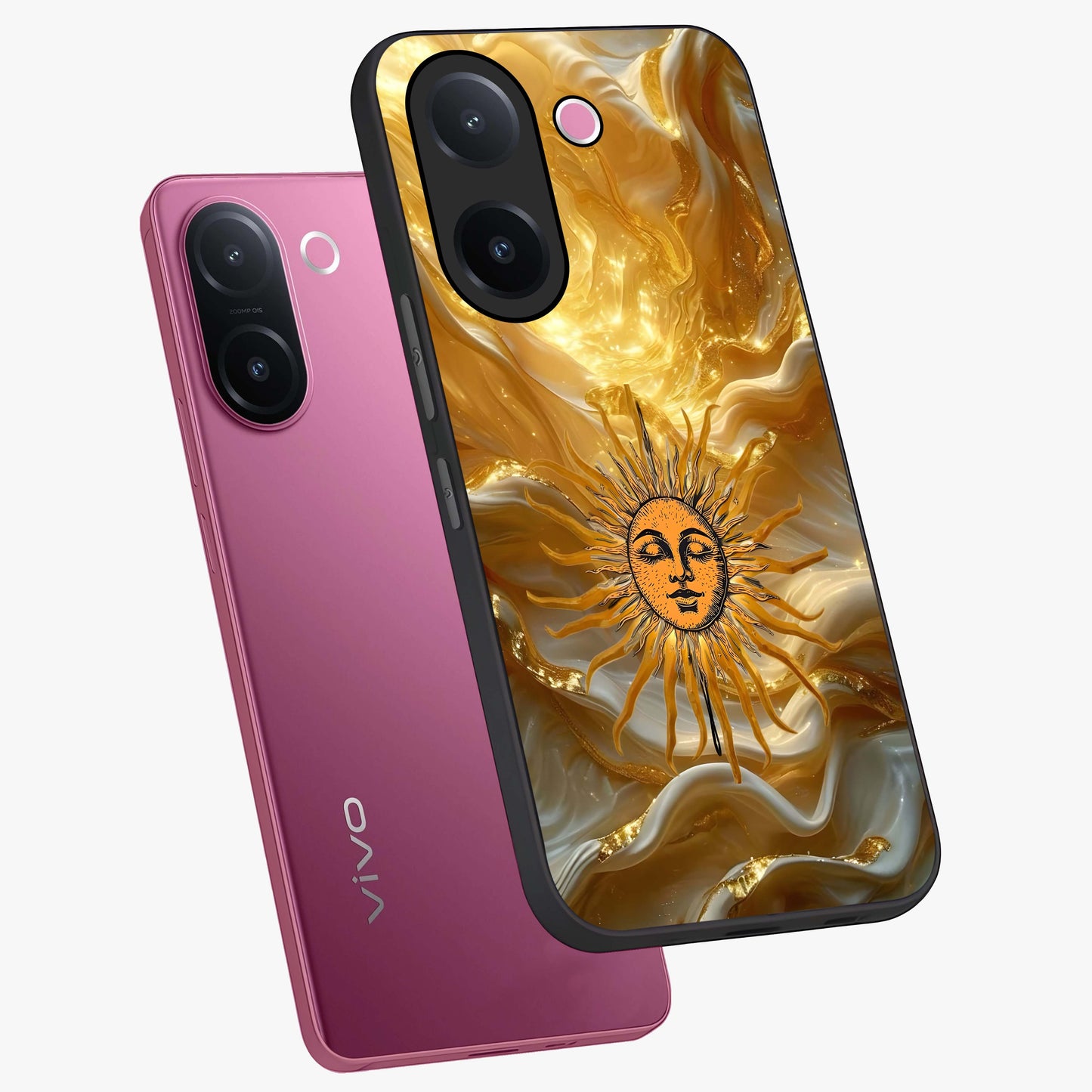 Eternal Golden Glow Glass Case displayed in angled mockup highlighting glowing golden aesthetic design with elegant style.