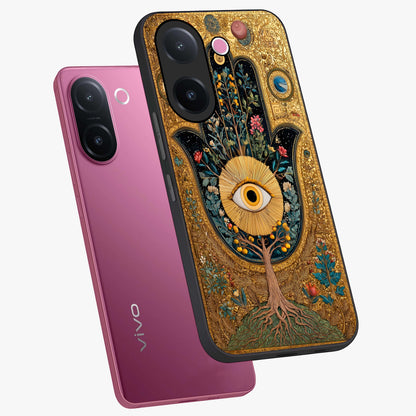 Ethereal Evil Eye Glass Case displayed in angled mockup highlighting protective evil eye symbol with spiritual aesthetic design.