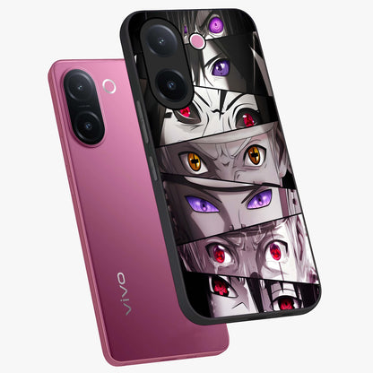 Eyes of Destiny Glass Case displayed in angled mockup highlighting bold eye illustration with mystical aesthetic style.