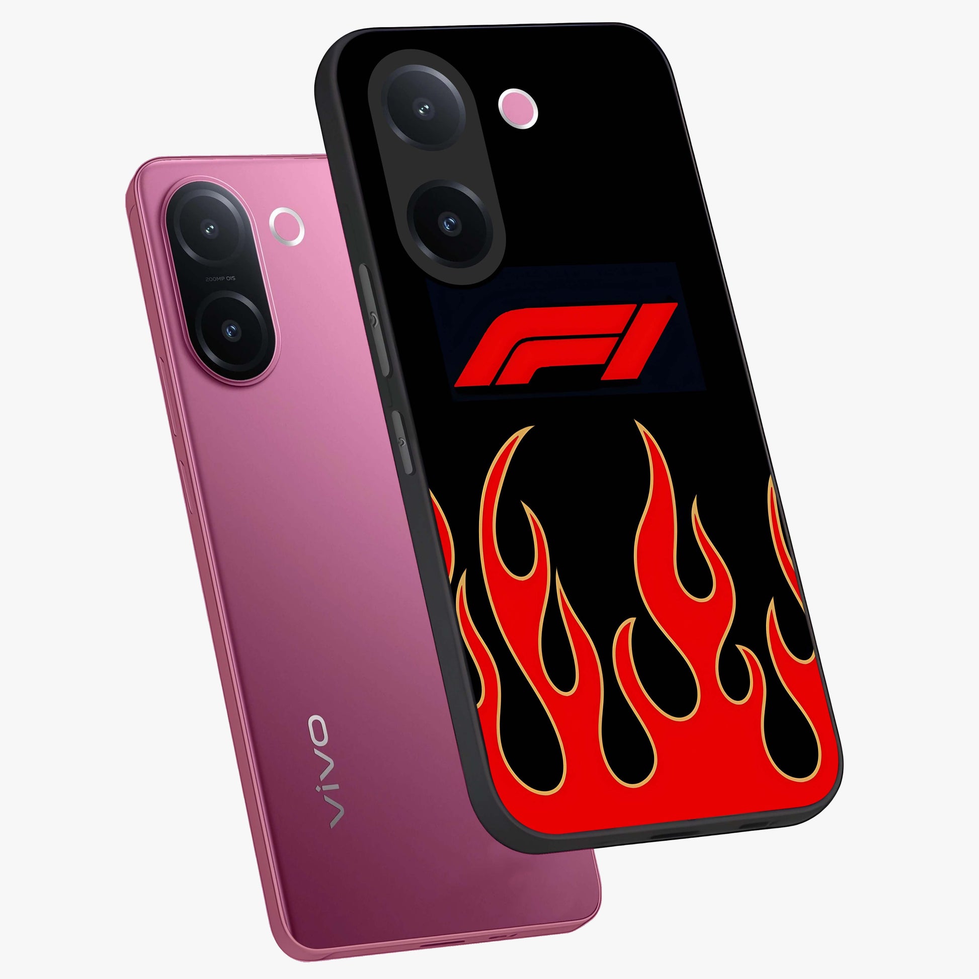 Fire F11 Glass Case displayed in angled mockup highlighting bold fire inspired graphic with energetic aesthetic style.