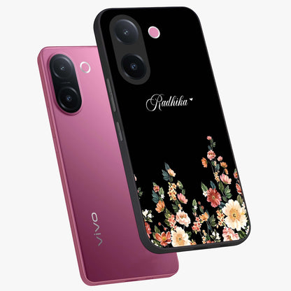 Floral Design With a Custom Personalized Name Glass Case displayed in angled mockup highlighting elegant floral pattern with custom name feature.