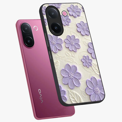 Floral Wall Art With Purple Flowers Glass Case displayed in angled mockup highlighting vibrant purple floral illustration with artistic aesthetic.