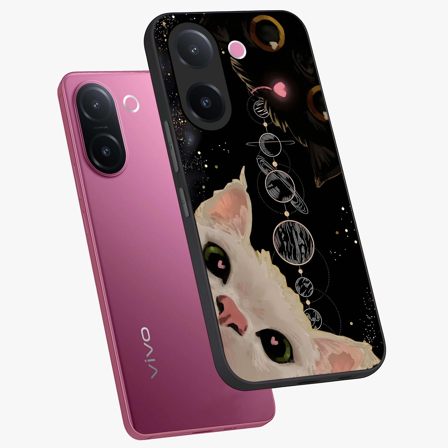 Galactic Cat Glass Case displayed in angled mockup highlighting celestial feline illustration with galaxy aesthetic style.