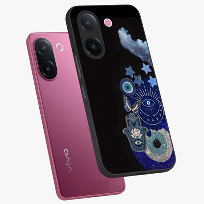 Galactic Charm Cluster Glass Case displayed in angled mockup highlighting luminous galaxy inspired design with dreamy aesthetic.