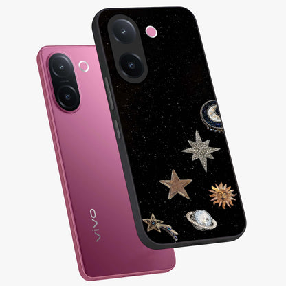 Galactic Charm Glow Glass Case displayed in angled mockup highlighting luminous galaxy inspired design with dreamy aesthetic.