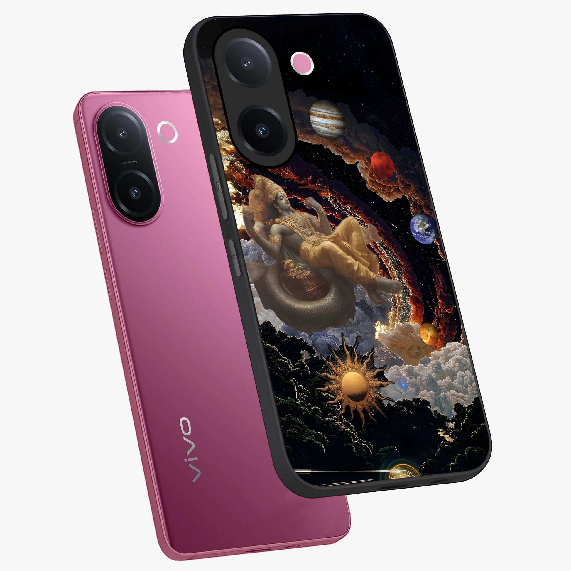 Galactic Divine God Glass Case displayed in angled mockup highlighting powerful celestial deity illustration with galactic aesthetic.