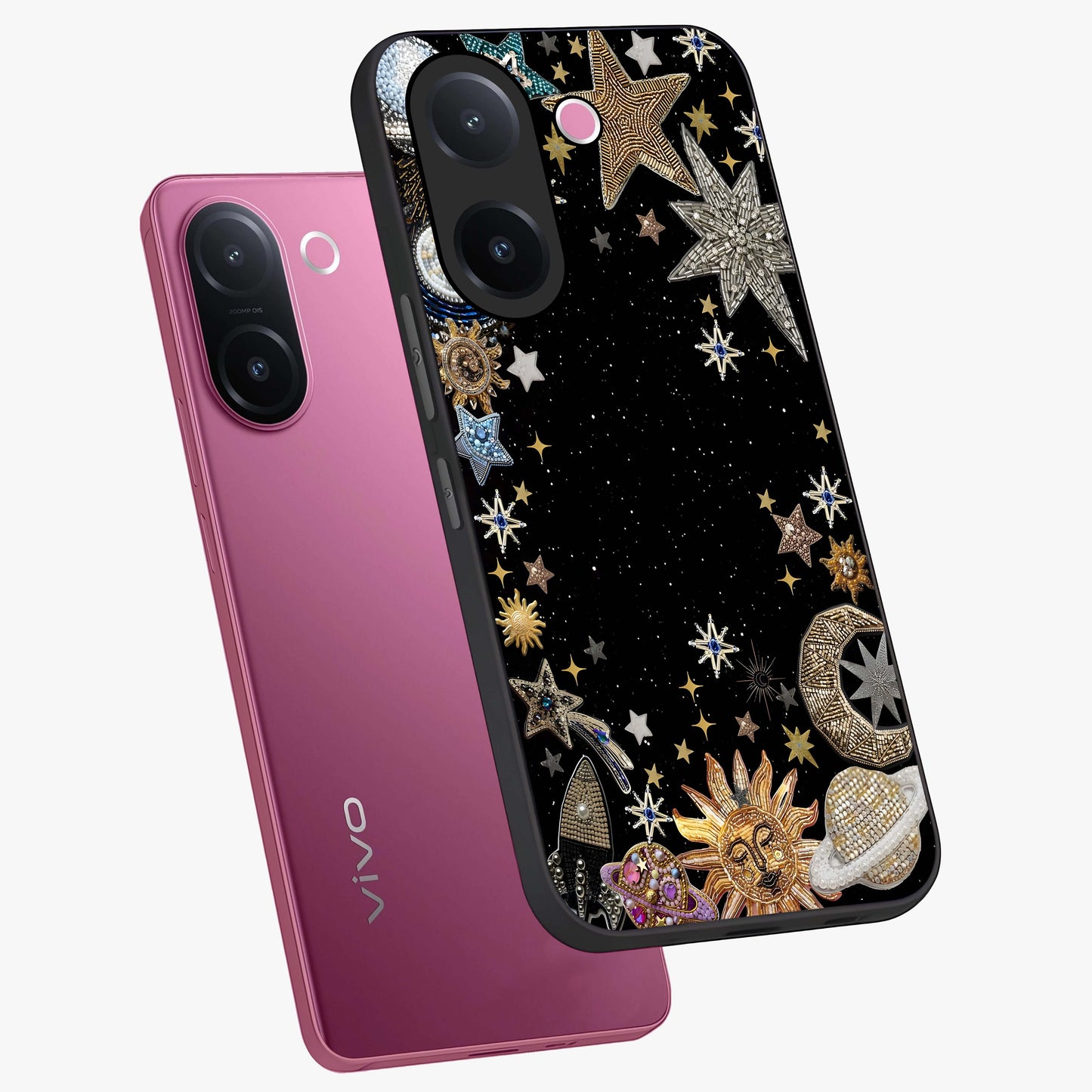 Galactic Jewel Stars Glass Case displayed in angled mockup highlighting shining celestial star design with cosmic aesthetic style.